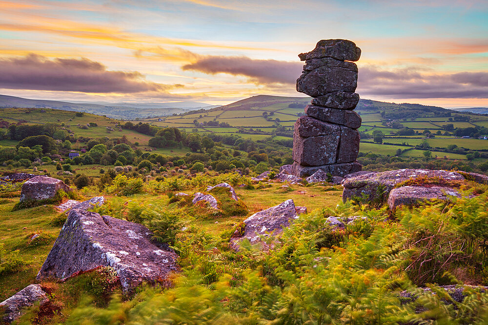 Bowerman's Nose rock formation at sunset, near Manaton, Dartmoor National Park, Devon, England, United Kingdom, Europe