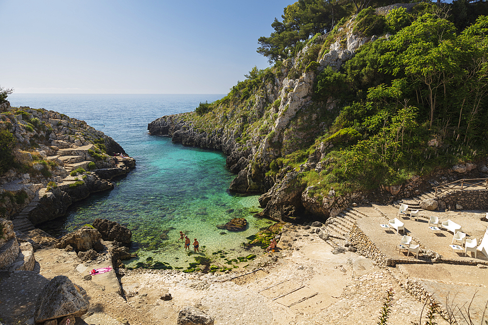 Cala dell Acquaviva beach and rocky cove, Castro, Lecce Province, Puglia, Italy, Europe