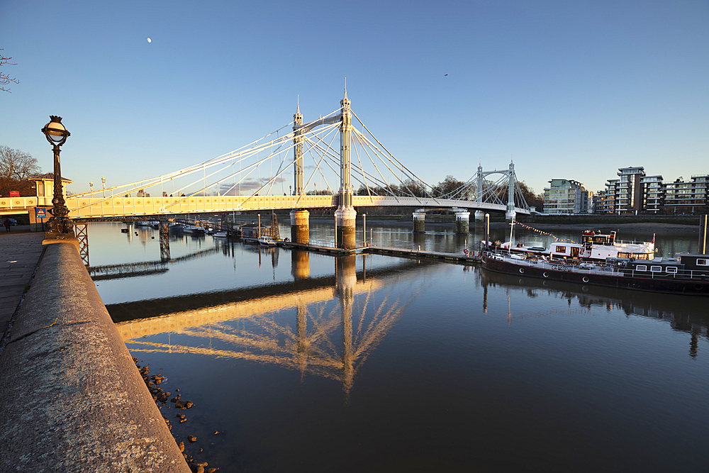 Albert Bridge over the River Thames at Chelsea, London, England, United Kingdom, Europe