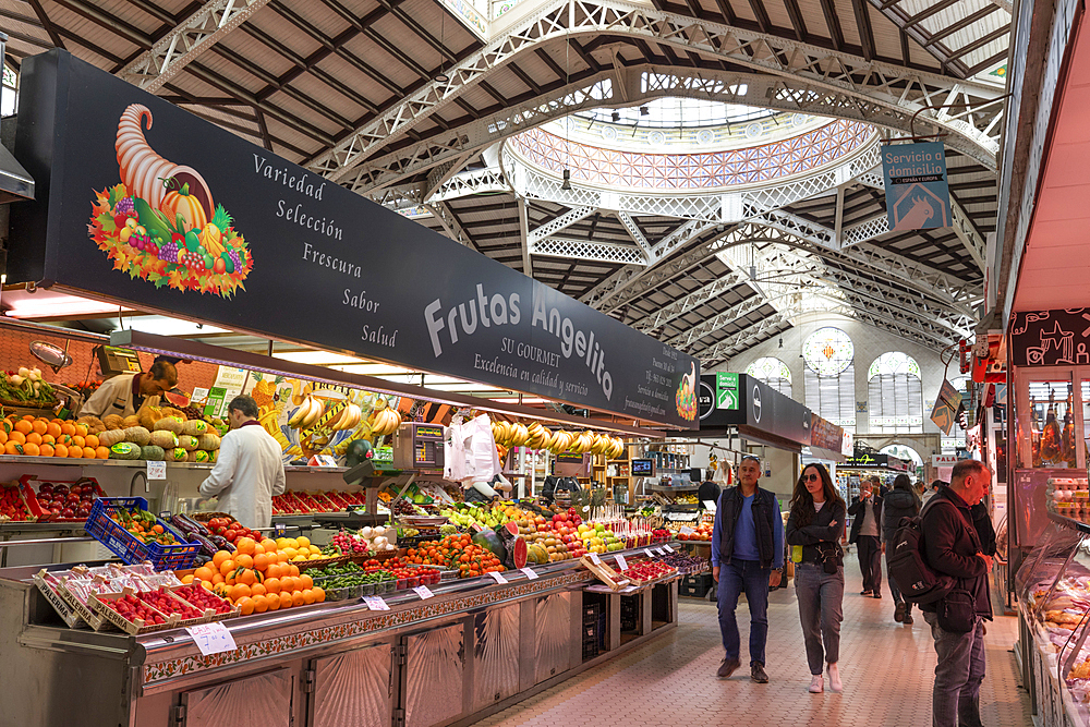 Interior of the Central Market of Valencia, Valencia, Spain, Europe