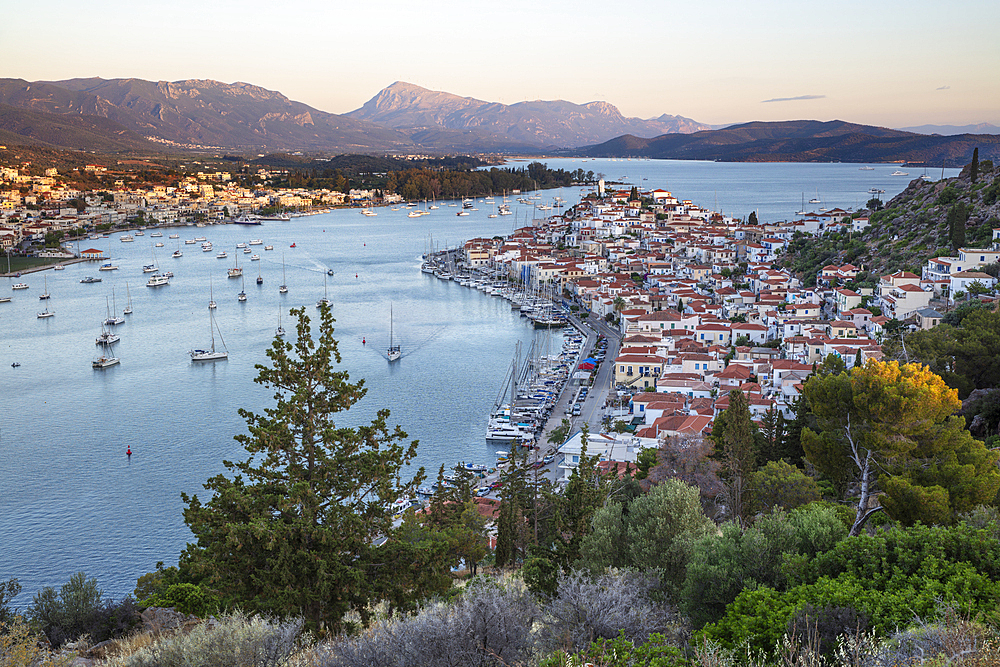 View over Poros town, Poros, Saronic islands, Greek Islands, Greece, Europe