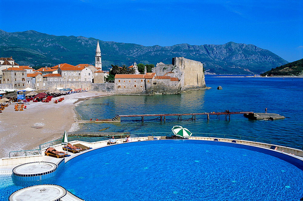 View over the Old Town, Budva, The Budva Riviera, Montenegro, Europe