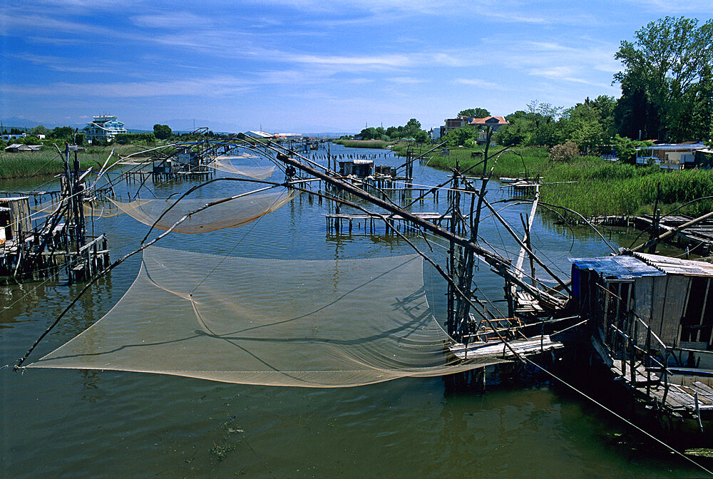 Fishing nets (Kalamera) on Bojana River, Ulcinj, Haj-Nehaj, Montenegro, Europe