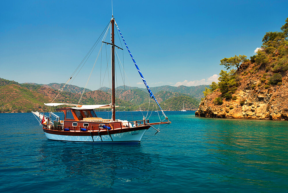 Gulet cruise, Fethiye Korfezi, Fethiye, Aegean, Anatolia, Turkey, Asia Minor, Eurasia