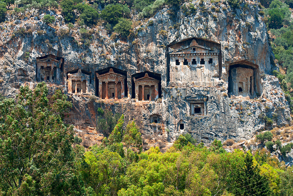 Lycian Rock Tombs of Caunos, near Dalyan, Aegean, Anatolia, Turkey, Asia Minor, Eurasia