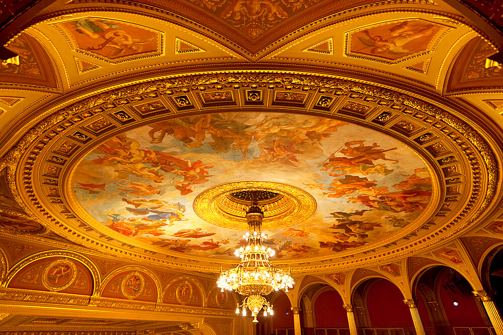 State Opera House (Magyar Allami Operahaz) ceiling, Budapest, Hungary, Europe