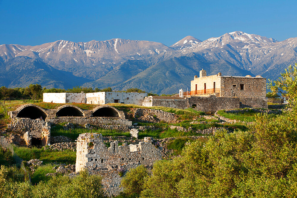 Monastery of Ayios Ioannis Theologos and White Mountains, Aptera, Chania region, Crete, Greek Islands, Greece, Europe