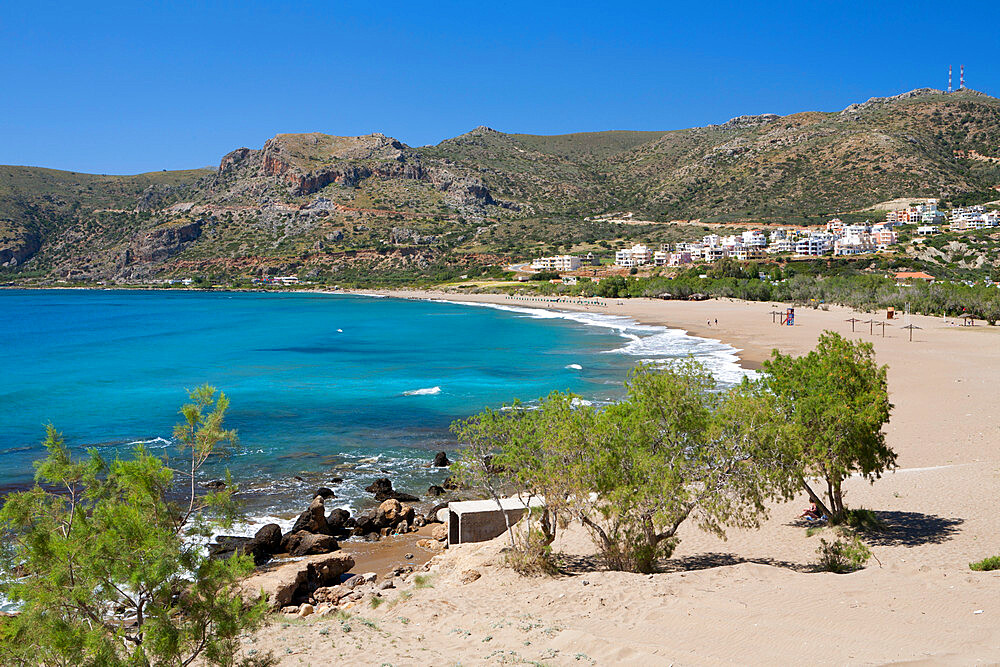 Beach view, Paleohora, Chania region, Crete, Greek Islands, Greece, Europe