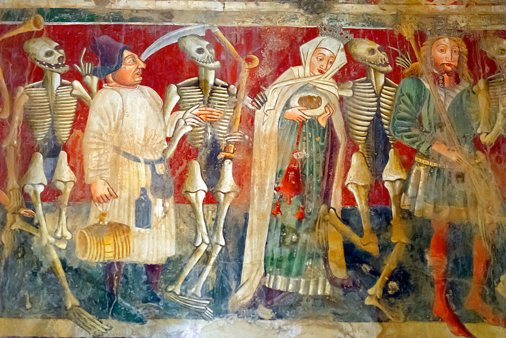 Detail of the Dance of Death fresco dating from 1475, Chapel of Our Lady of the Rocks, Beram, Istria, Croatia, Europe