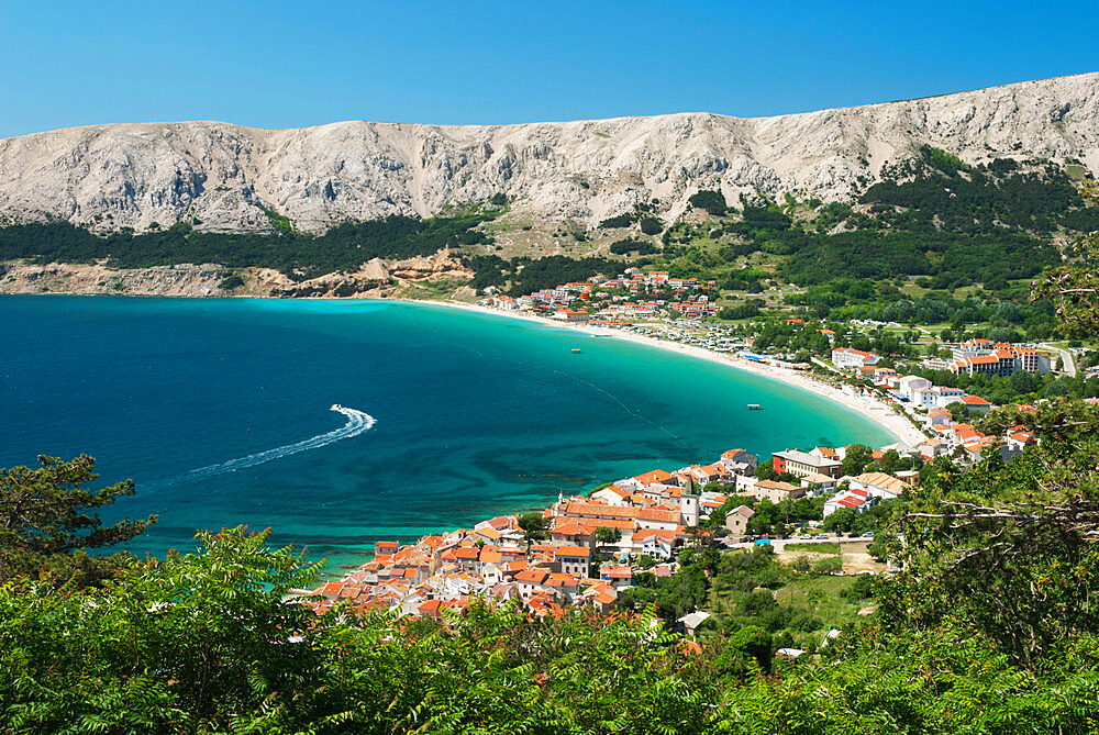 View over bay, Baska, Krk Island, Kvarner Gulf, Croatia, Adriatic, Europe