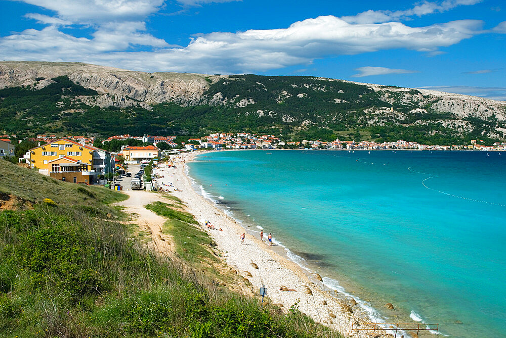 Beach view, Baska, Krk Island, Kvarner Gulf, Croatia, Adriatic, Europe