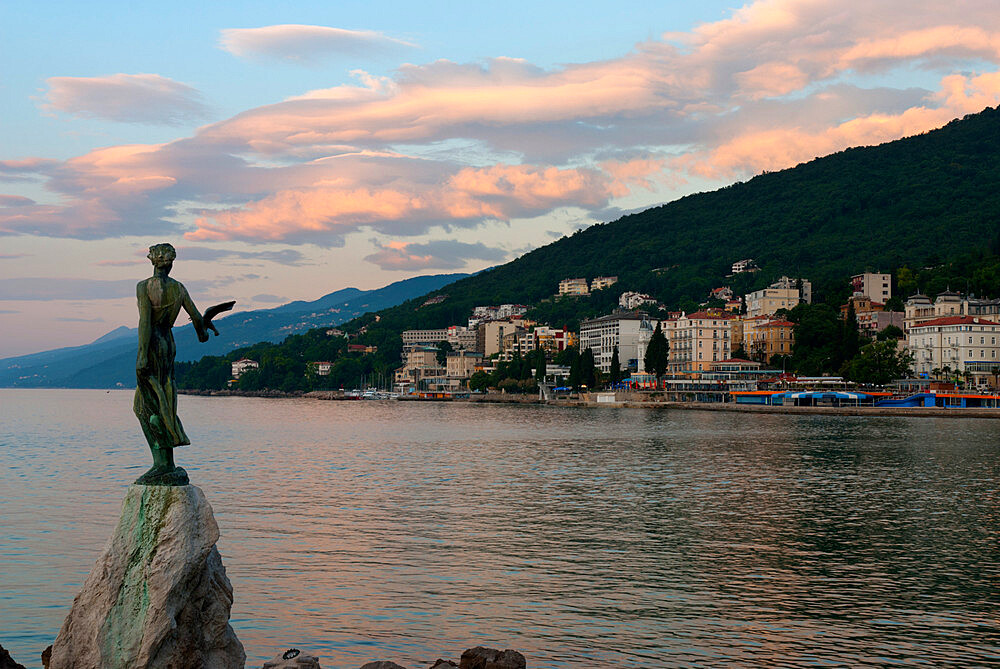 Sunrise over resort, Opatija, Kvarner Gulf, Croatia, Adriatic, Europe