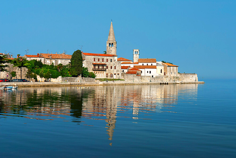 View over old town and Basilica of Euphrasius, UNESCO World Heritage Site, Porec, Istria, Croatia, Adriatic, Europe