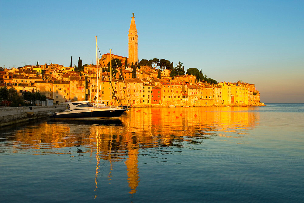 Old Town and St. Euphemia's Church at sunrise, Rovinj, Istria, Croatia, Adriatic, Europe