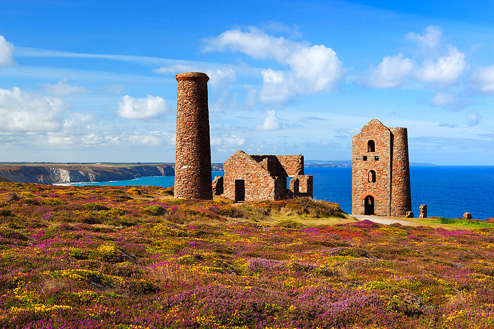 Ruins of Wheal Coates Tin Mine engine house, near St Agnes, Cornwall, England