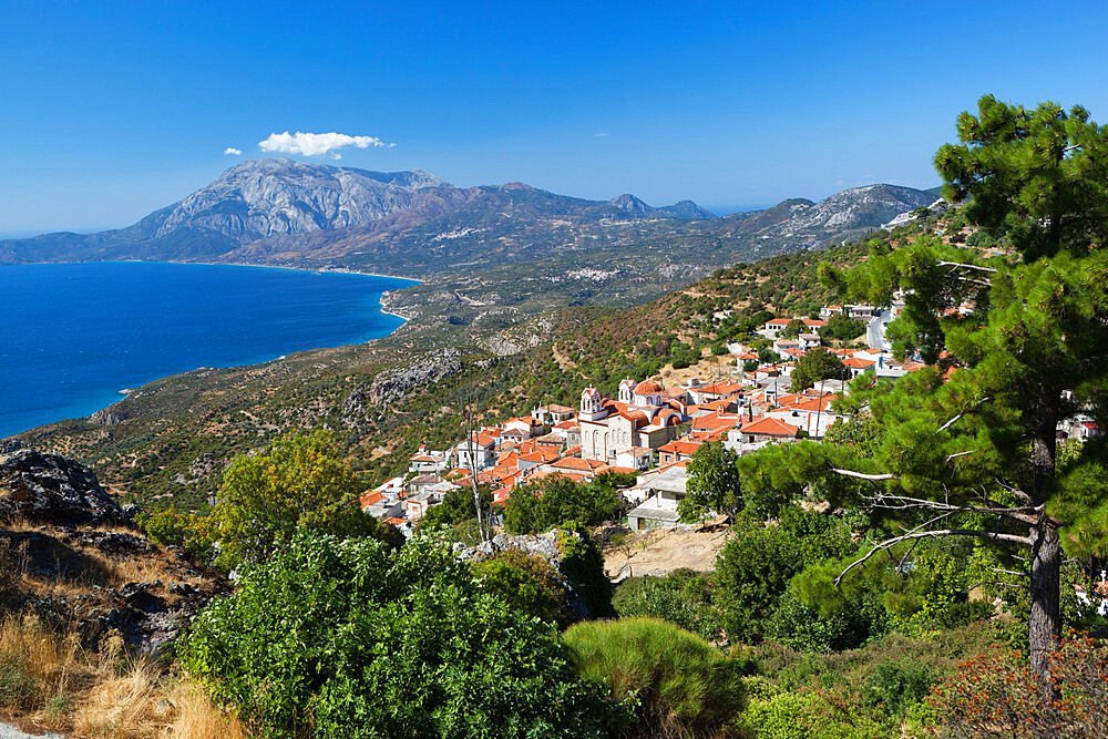 View to Mount Kerketeas and south west coast, Spatharaioi, Samos, Aegean Islands, Greece