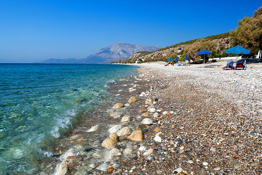 Balos beach and Mount Kerketeas, Ormos Koumeikon, Samos, Aegean Islands, Greece