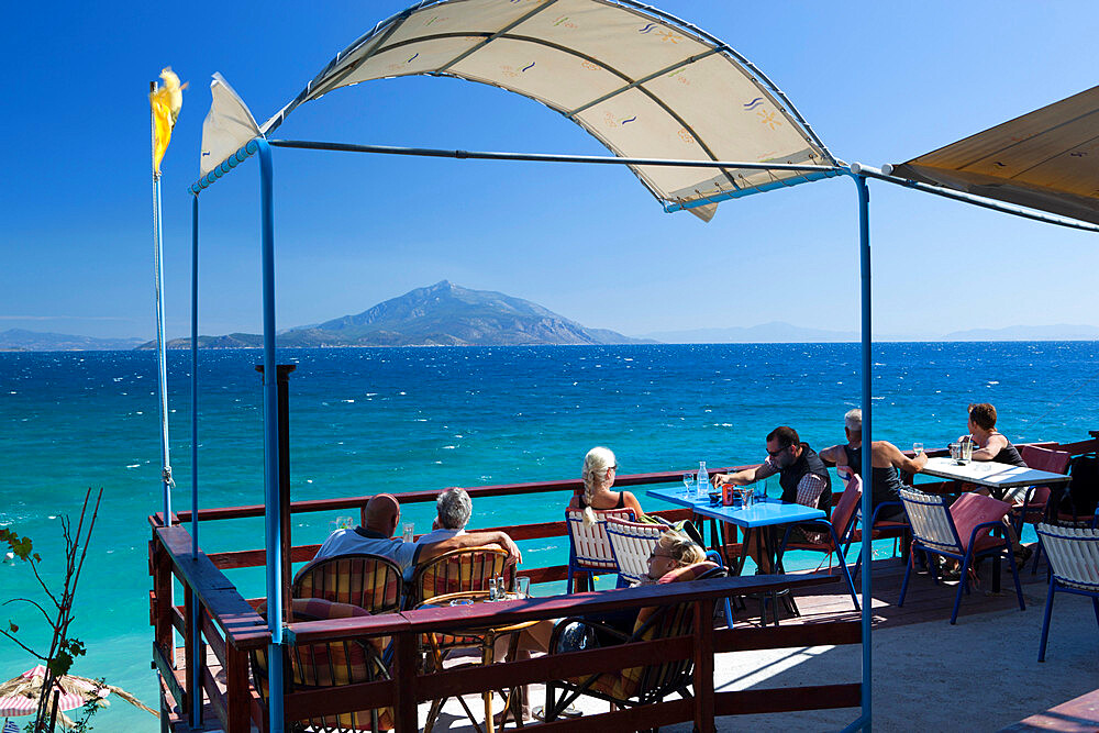 Cafe by sea, Pappa Beach, Ireon, Samos, Aegean Islands, Greece