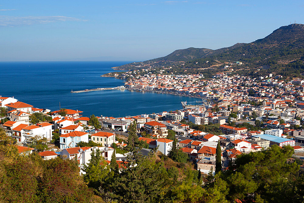 View over town and port, Samos Town, Samos, Aegean Islands, Greece