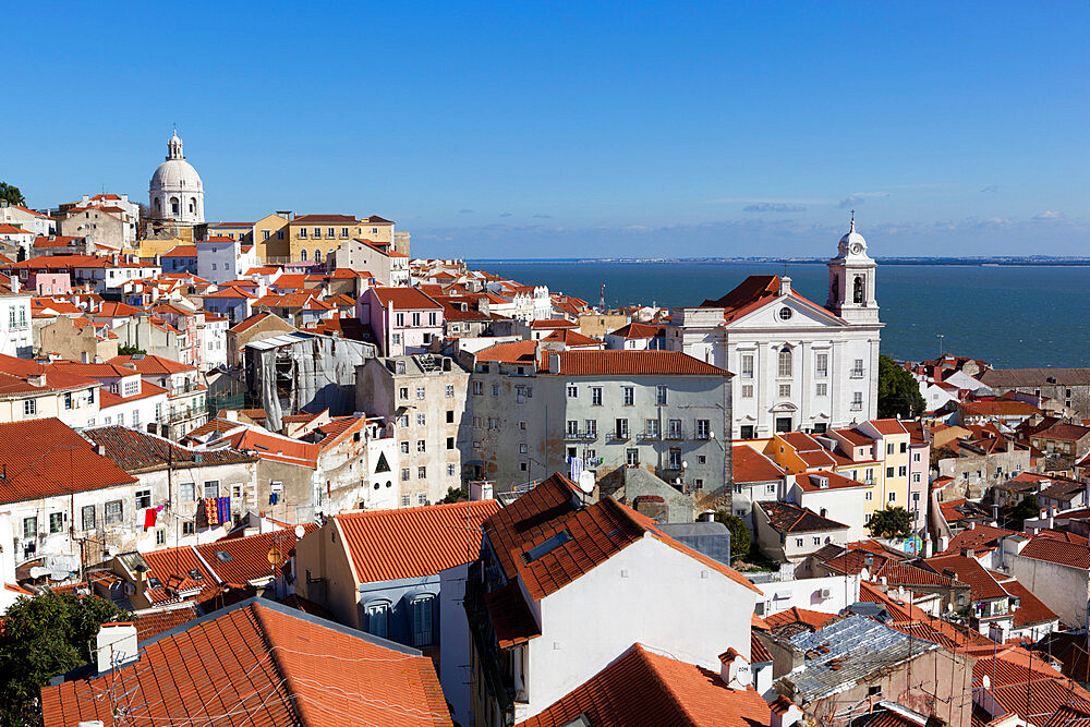 View over Alfama district from Miradouro das Portas do Sol, Alfama, Lisbon, Portugal, Europe