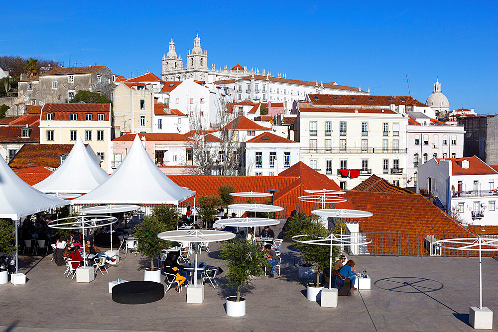 Cafe below Miradouro das Portas do Sol, Alfama, Lisbon, Portugal, Europe