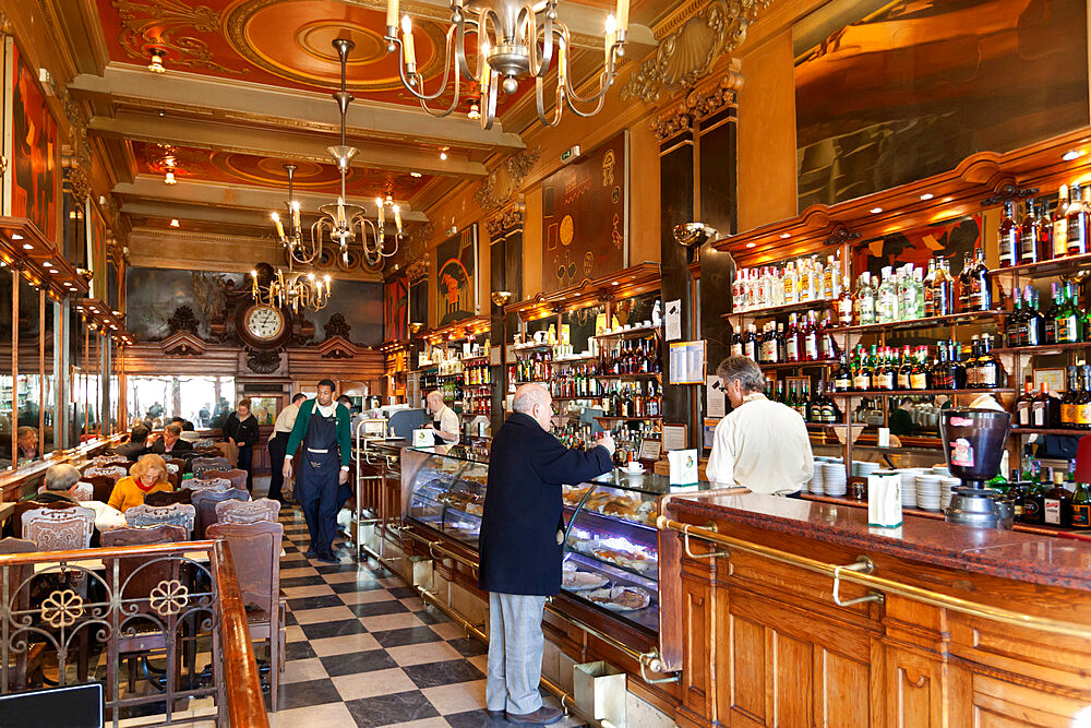 Interior of A Brasileira old-style coffee house, Baixa Chiado, Lisbon, Portugal, Europe