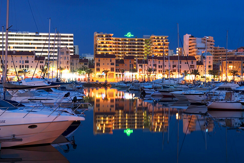 Dusk over the marina, Vilamoura, Algarve, Portugal, Europe