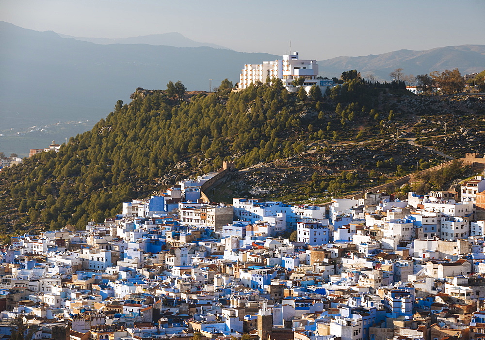 View of Chefchaouen from Spanish Mosque, Chefchaouen, Morocco, North Africa, Africa