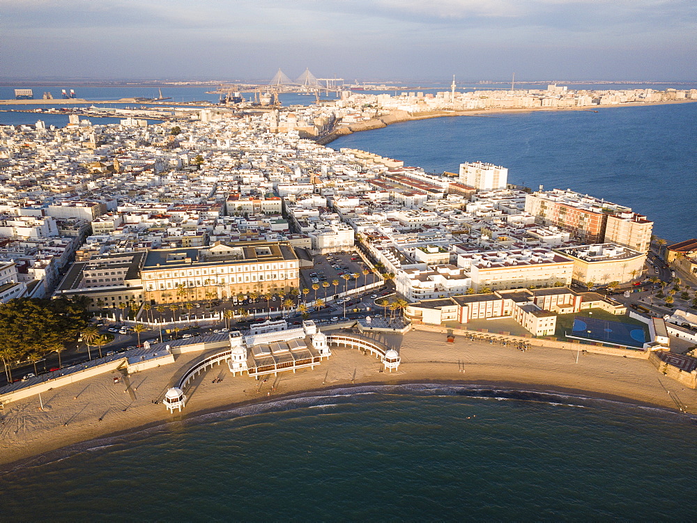 Aerial view, by drone, of Cadiz, Andalucia, Spain, Europe