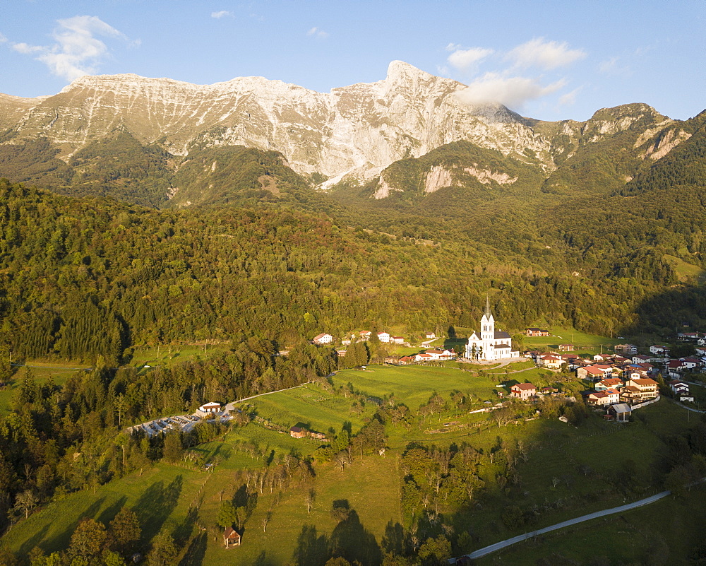 Aerial by drone, Dresnica, Triglav National Park, Upper Carniola, Slovenia, Europe