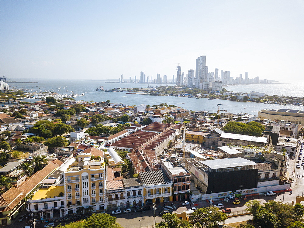 Aerial view by drone of Cartagena, Bolivar Department, Colombia, South America