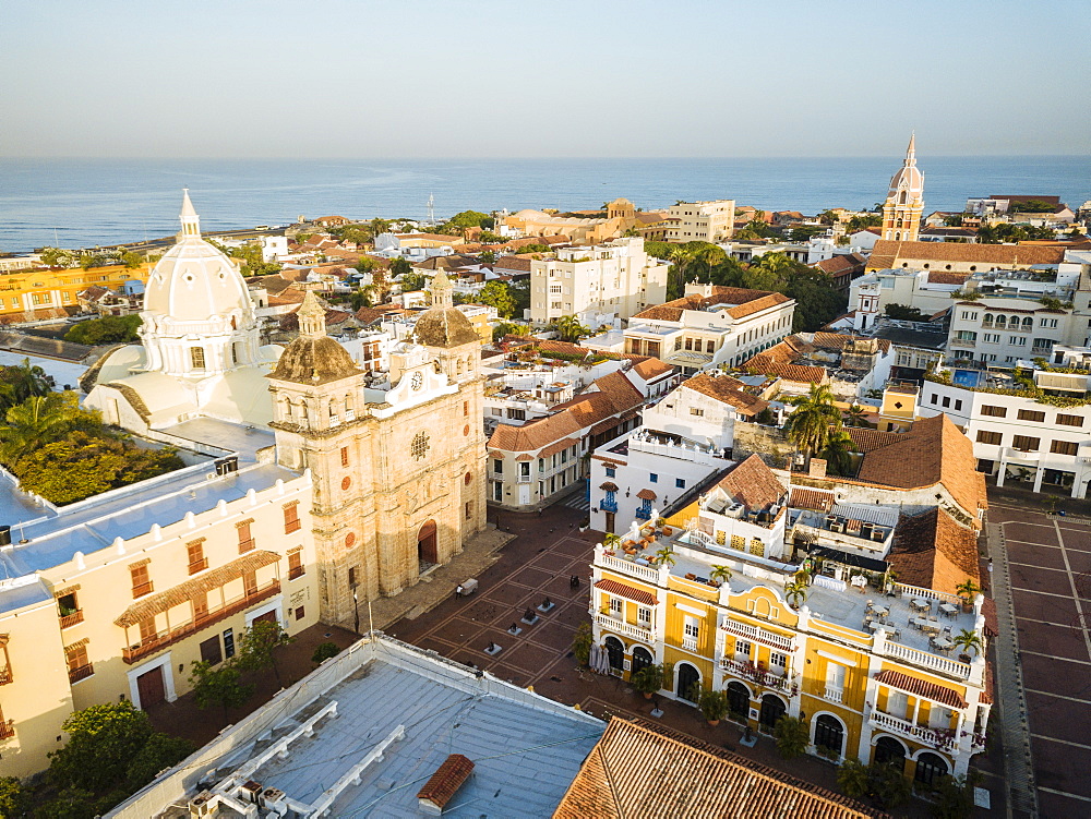 Aerial view by drone of Cartagena Old Town, Bolivar Department, Colombia, South America