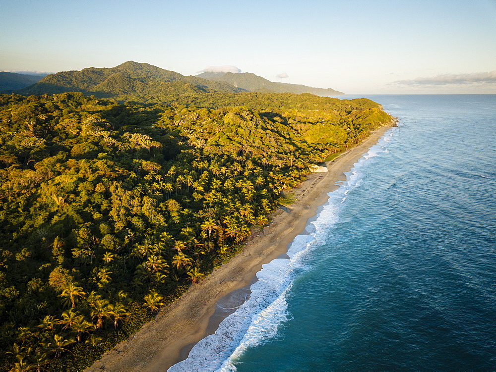 Aerial view by drone of Playa los Angeles, Magdalena Department, Caribbean, Colombia, South America