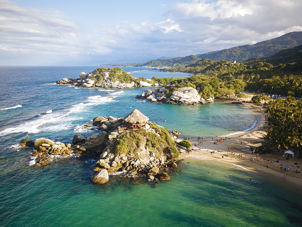 Aerial view by drone of Tayrona National Park, Magdalena Department, Caribbean, Colombia, South America