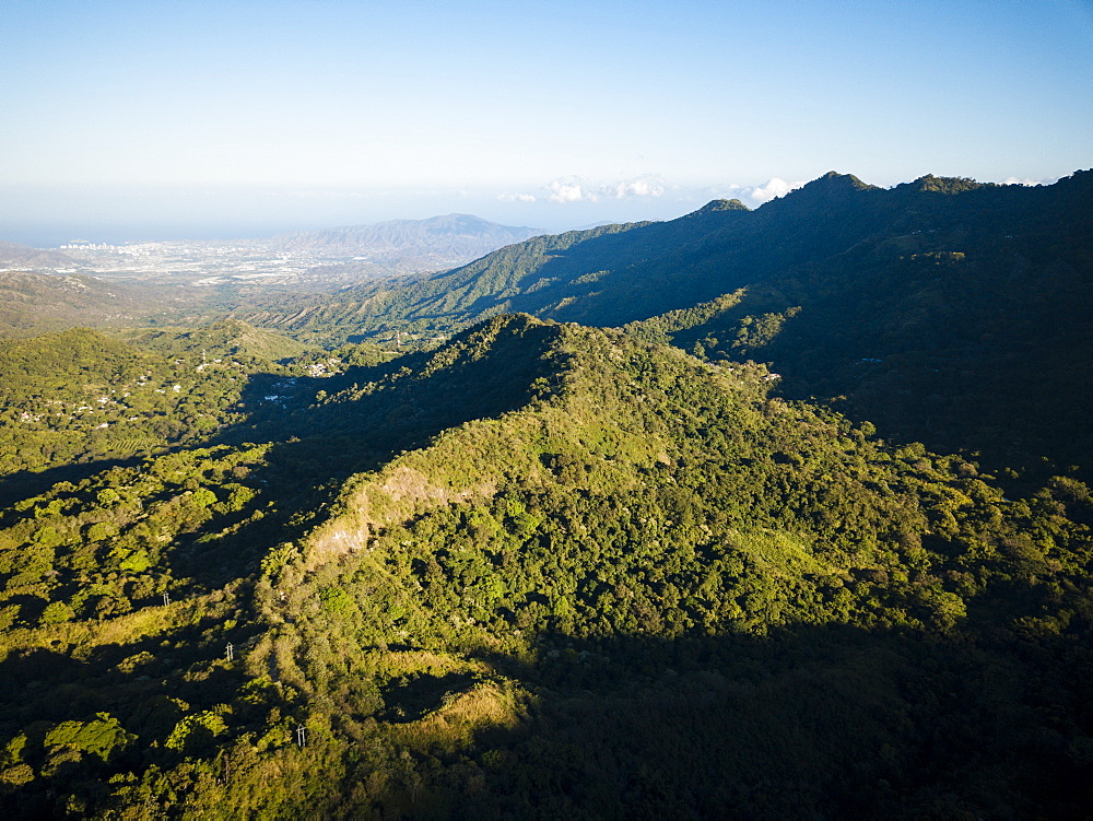 Aerial view by drone of landscape near Minca, Magdalena Department, Caribbean, Colombia, South America