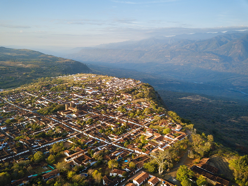 Aerial view by drone of Barichara, Santander, Colombia, South America