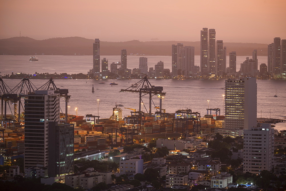 View from Convento de Santa Cruz de la Popa of Cartagena at sunset, Cartagena, Bolivar Department, Colombia, South America