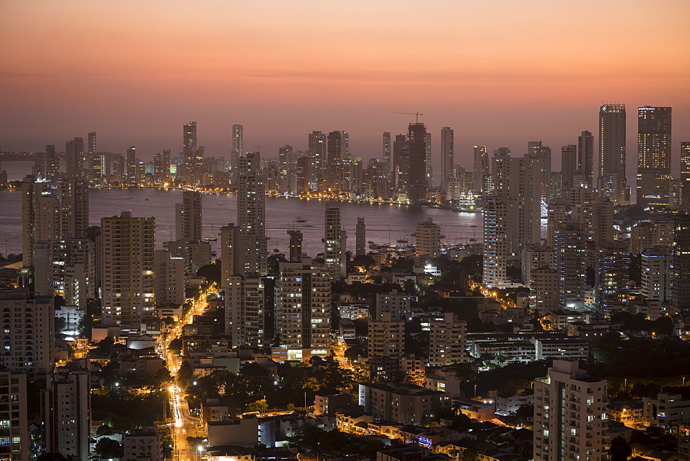 View from Convento de Santa Cruz de la Popa of Cartagena at sunset, Cartagena, Bolivar Department, Colombia, South America