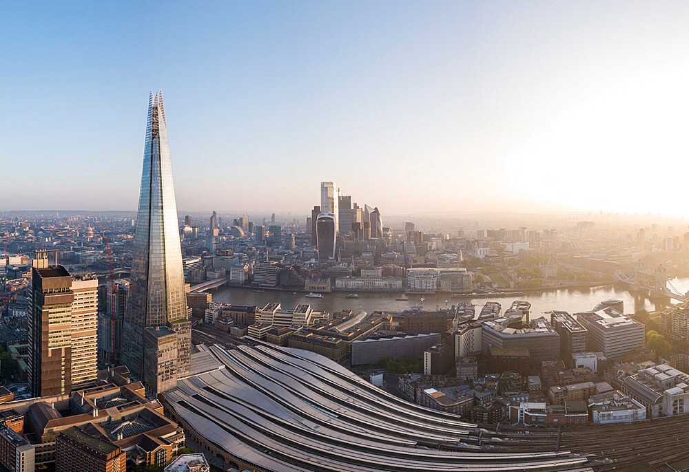 Aerial View of The Shard and City of London, London, England, United Kingdom, Europe