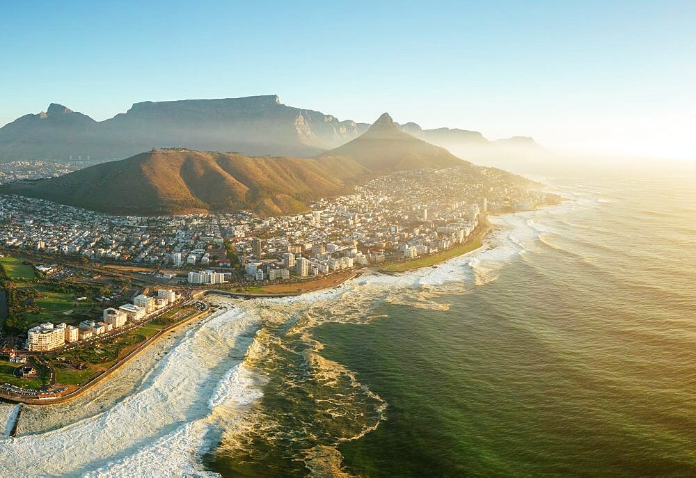 Aerial view from Green Point over Cape Town, Western Cape, South Africa