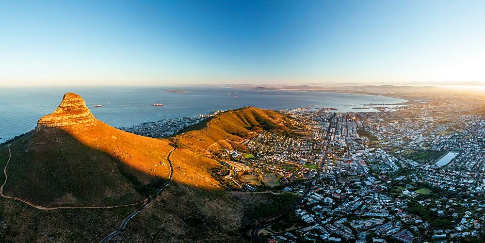 Aerial view of sunrise over Cape Town, Western Cape, South Africa