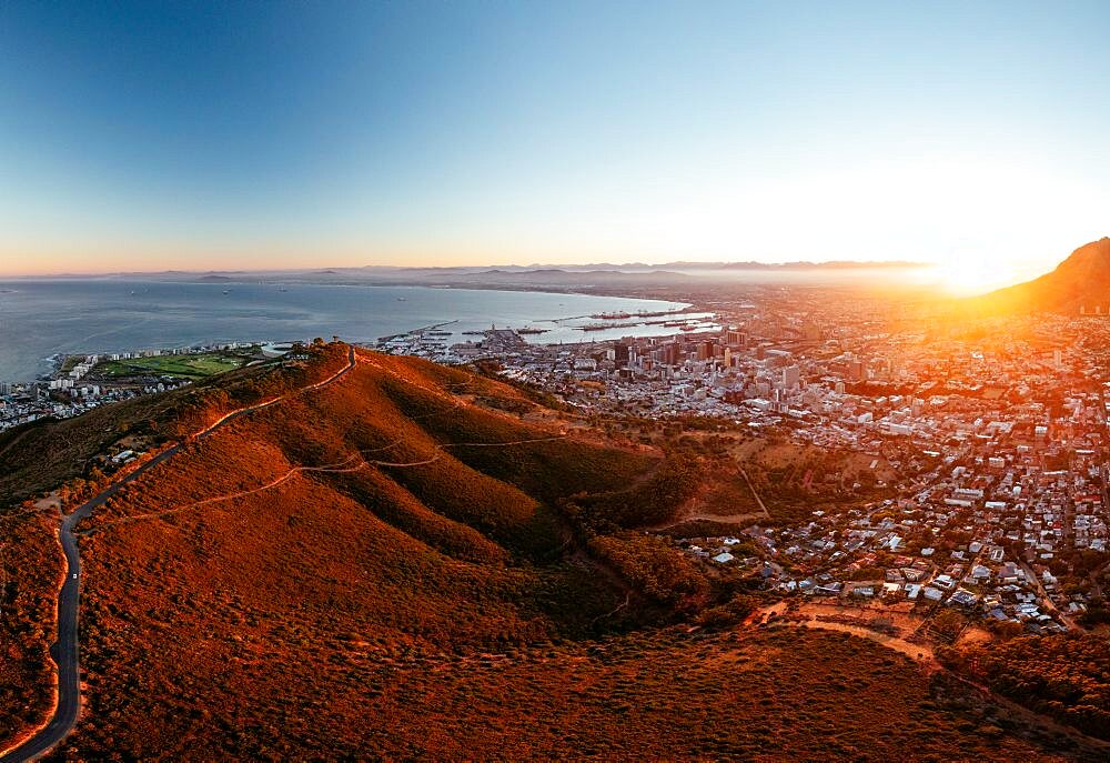 Aerial view from Signal Hill at dawn, Cape Town, Western Cape, South Africa