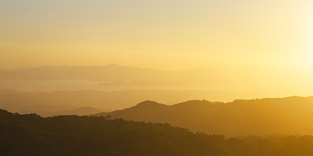 Sunset over landscape near Santa Elena, Puntarenas Province, Costa Rica, Central America