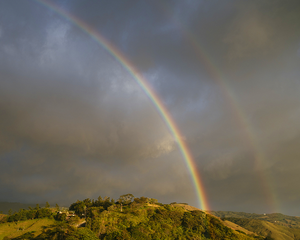 View of landscape with rainbow near Monte Verde, Guanacaste Province, Costa Rica, Central America