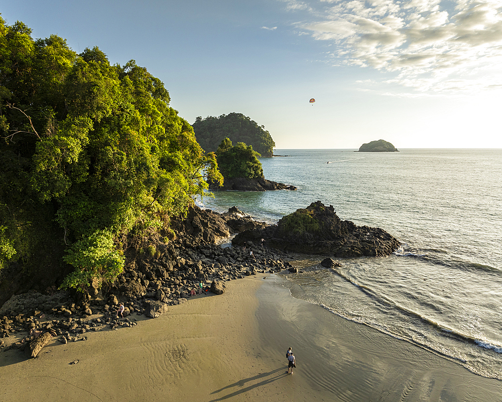 Aerial view of Manuel Antonio Beach, Manuel Antonio National Park, Puntarenas Province, Costa Rica, Central America