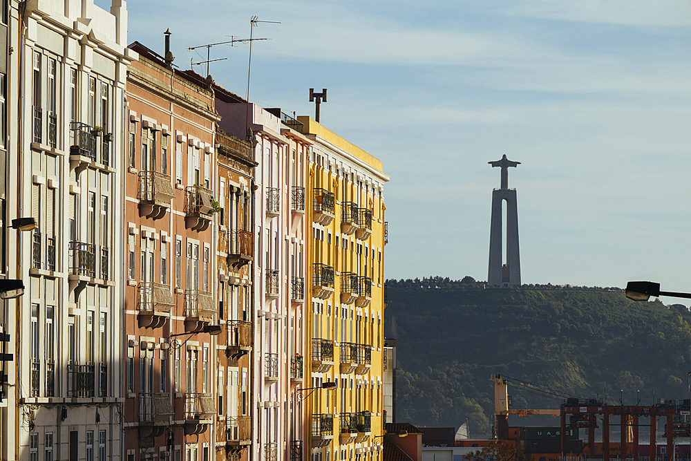 Statue of Sanctuary of Christ the King seen from Lisbon, Portugal, Europe