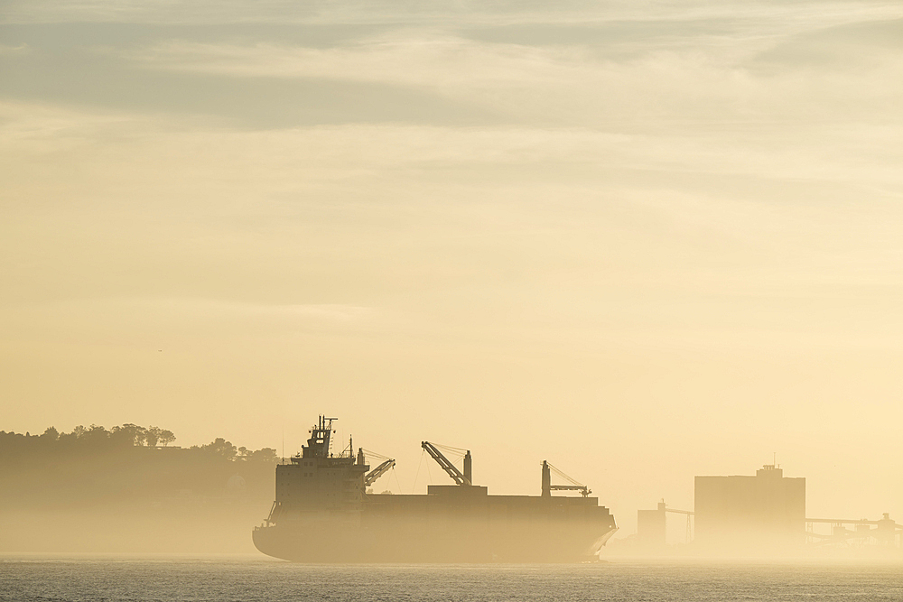 Evening mist over Tagus River, Lisbon, Portugal, Europe