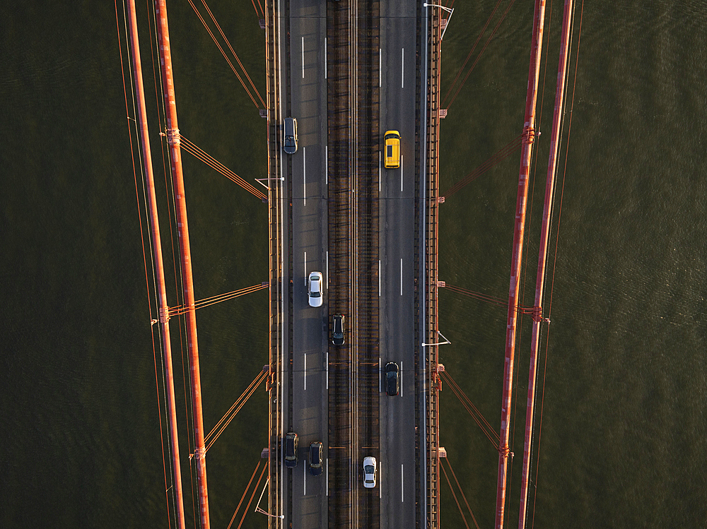 Ponte 25 de Abril Bridge over the Tagus River in Lisbon, Portugal, Europe