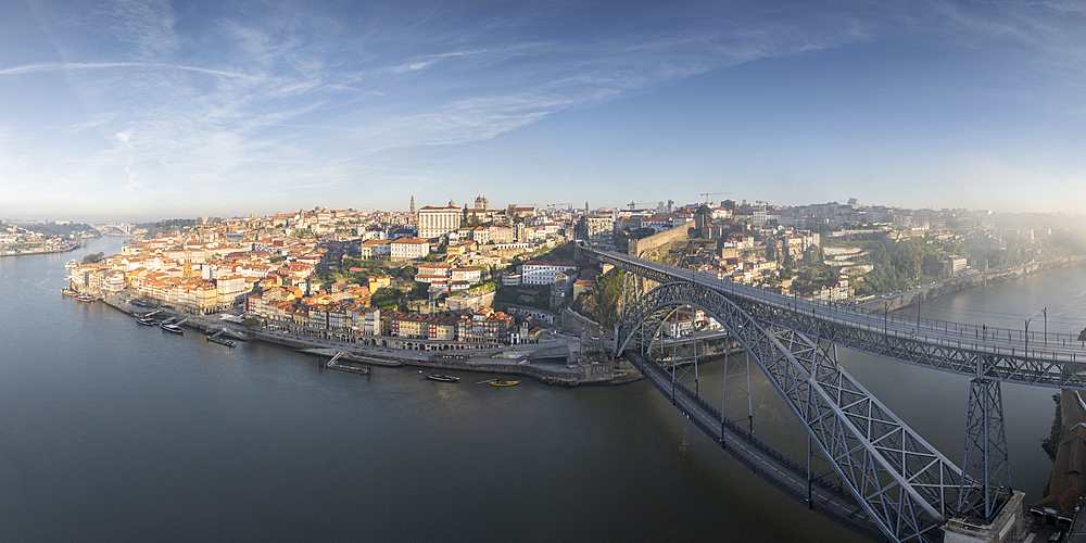 Aerial view of Porto at dawn, UNESCO World Heritage Site, Porto, Norte, Portugal, Europe