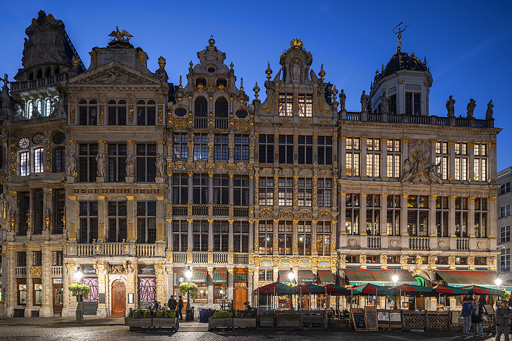 Grand Place at twilight, UNESCO World Heritage Site, Brussels, Belgium, Europe